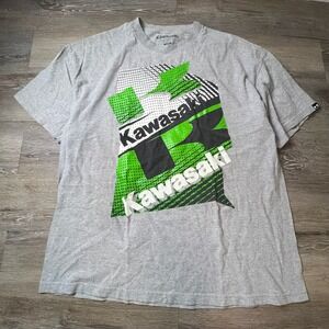 Kawasaki T Shirt Mens 2XL Grey Green Halftone Graphic Moto Racing Tee